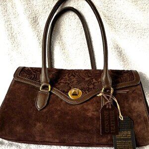 Beautiful brown suede leather satchel style handbag NWT